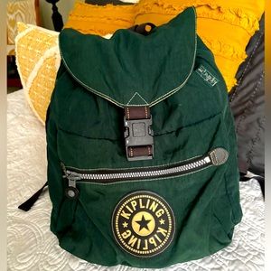 Kipling Dark Green Drawstring Nylon Backpack